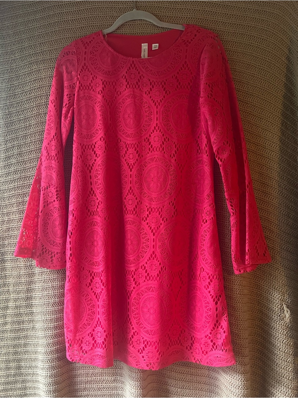 Tacera Bright Pink Crochet Midi Dress